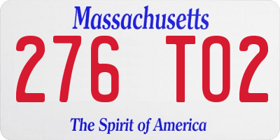 MA license plate 276TO2