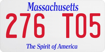 MA license plate 276TO5