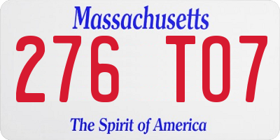 MA license plate 276TO7