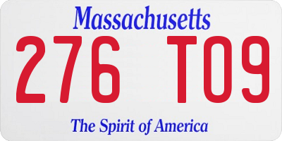 MA license plate 276TO9
