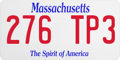 MA license plate 276TP3