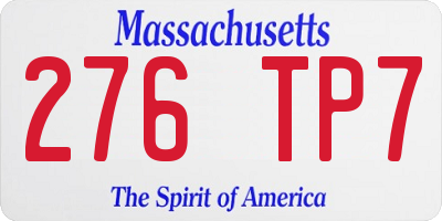 MA license plate 276TP7