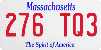 MA license plate 276TQ3