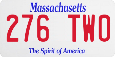 MA license plate 276TW0