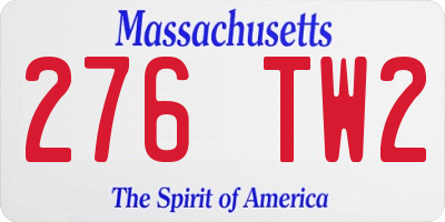 MA license plate 276TW2