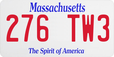 MA license plate 276TW3
