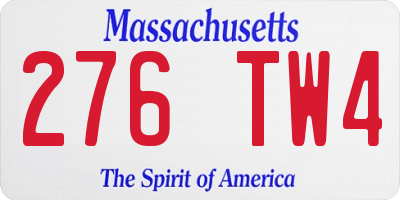 MA license plate 276TW4