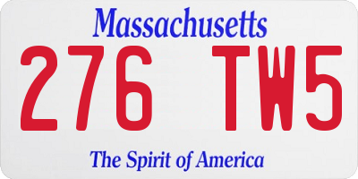 MA license plate 276TW5