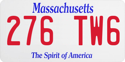 MA license plate 276TW6