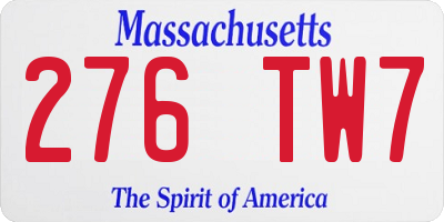 MA license plate 276TW7