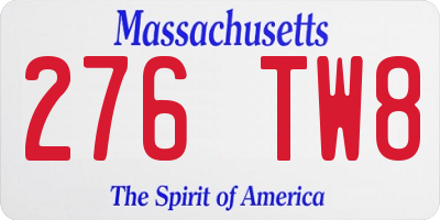 MA license plate 276TW8
