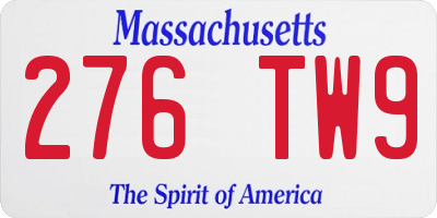 MA license plate 276TW9