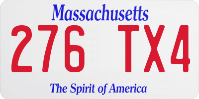 MA license plate 276TX4