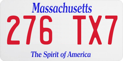 MA license plate 276TX7
