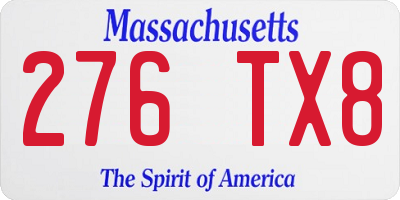 MA license plate 276TX8