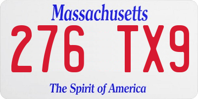 MA license plate 276TX9