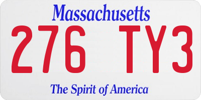 MA license plate 276TY3