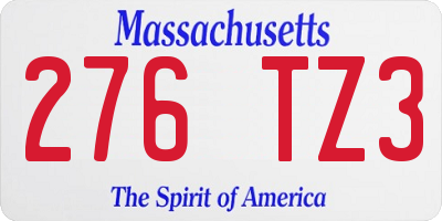 MA license plate 276TZ3