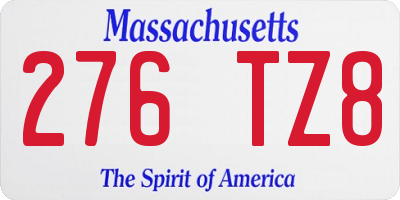 MA license plate 276TZ8