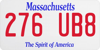 MA license plate 276UB8