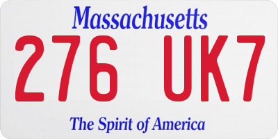 MA license plate 276UK7