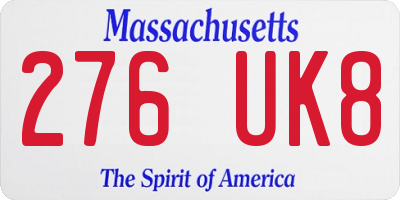 MA license plate 276UK8