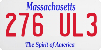MA license plate 276UL3