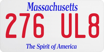 MA license plate 276UL8