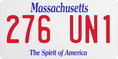 MA license plate 276UN1