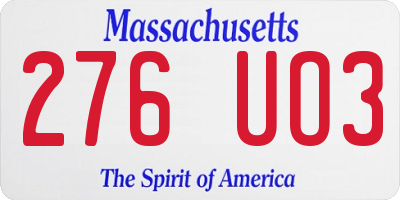 MA license plate 276UO3