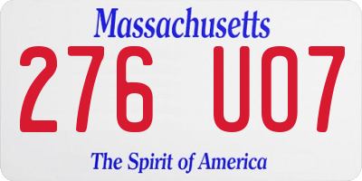 MA license plate 276UO7