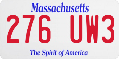 MA license plate 276UW3