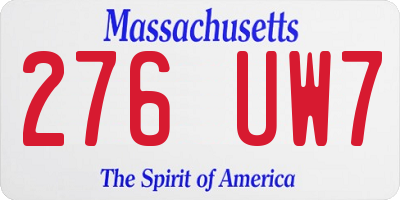 MA license plate 276UW7