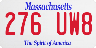 MA license plate 276UW8