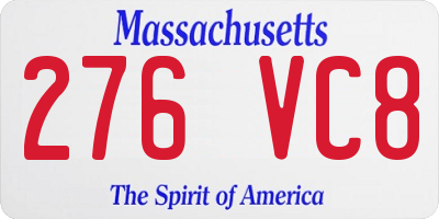 MA license plate 276VC8