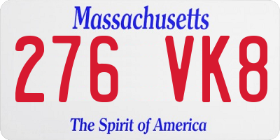 MA license plate 276VK8