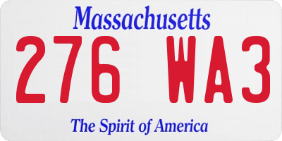 MA license plate 276WA3