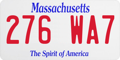 MA license plate 276WA7