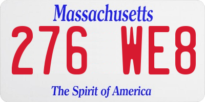 MA license plate 276WE8