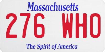 MA license plate 276WH0