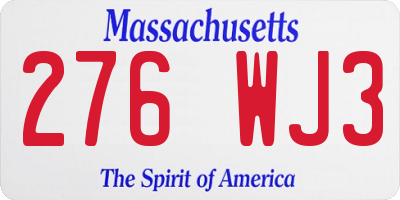 MA license plate 276WJ3