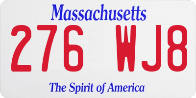 MA license plate 276WJ8