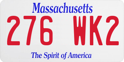MA license plate 276WK2