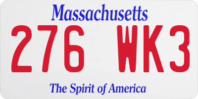 MA license plate 276WK3