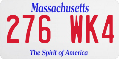 MA license plate 276WK4