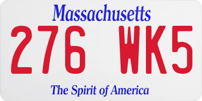 MA license plate 276WK5