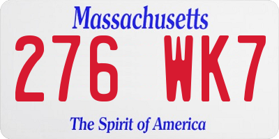 MA license plate 276WK7