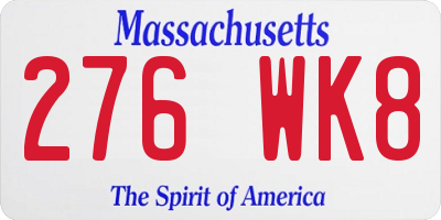 MA license plate 276WK8