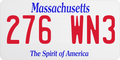MA license plate 276WN3