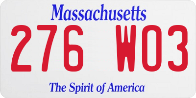 MA license plate 276WO3